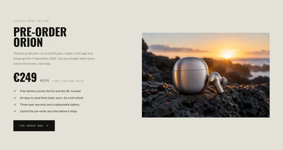 Single Product Launch template — Preorder section