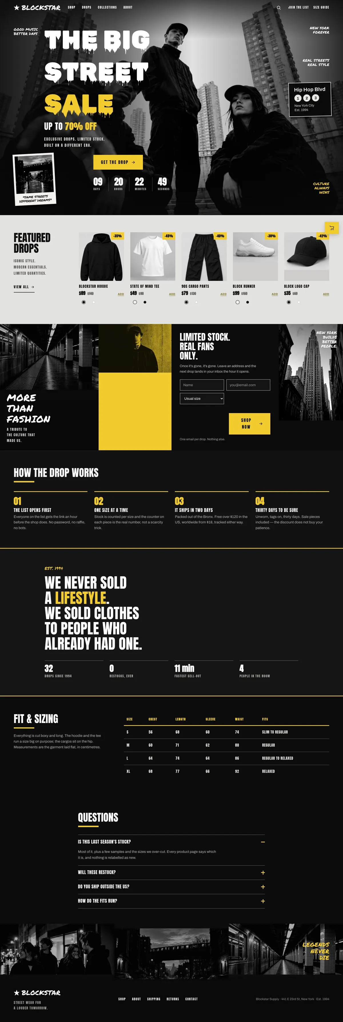 Waitlist Drop template, the whole page on desktop
