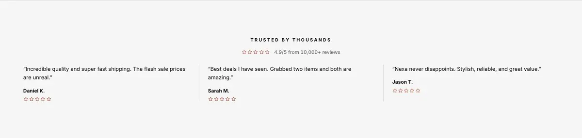 Dated Flash Sale template — Reviews section