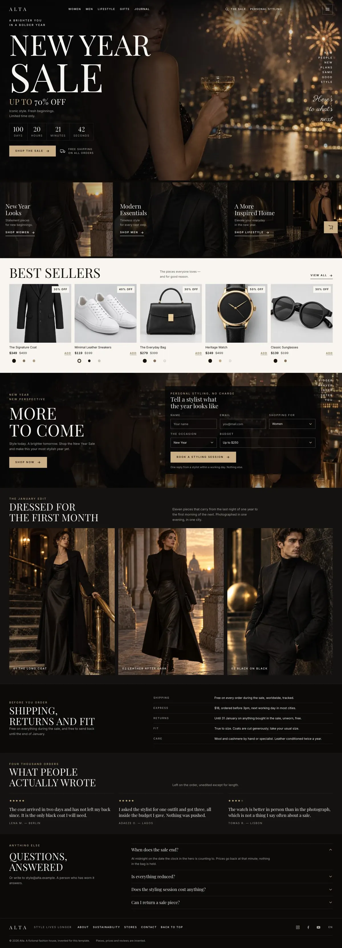 Booked Demo template, the whole page on desktop