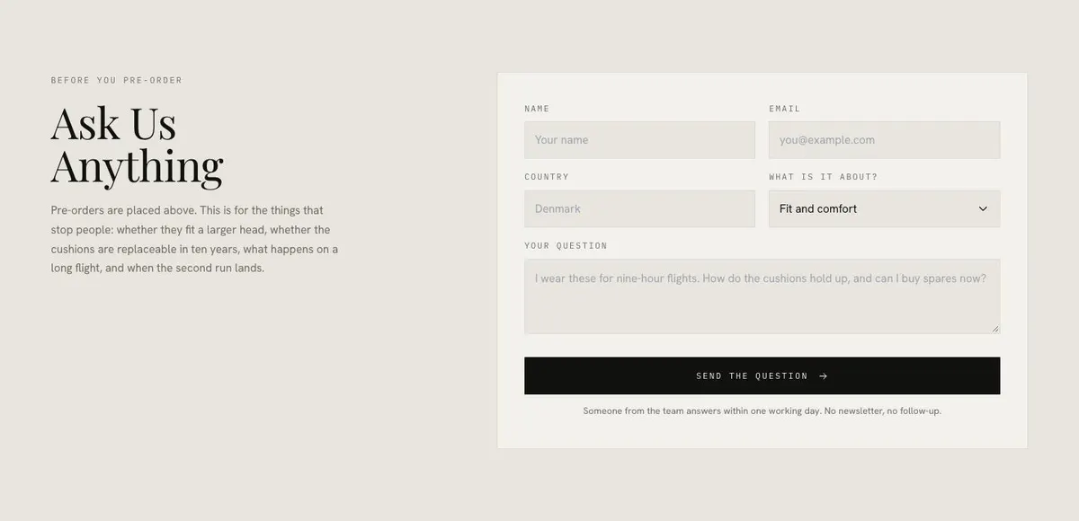 Pre-order Launch template — Ask section