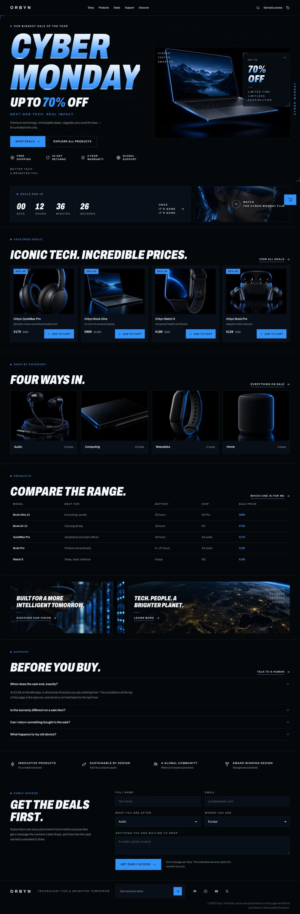 Gadget Launch template, the whole page on desktop