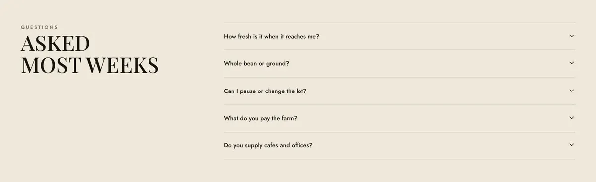 Recurring Box Subscription template — Questions section