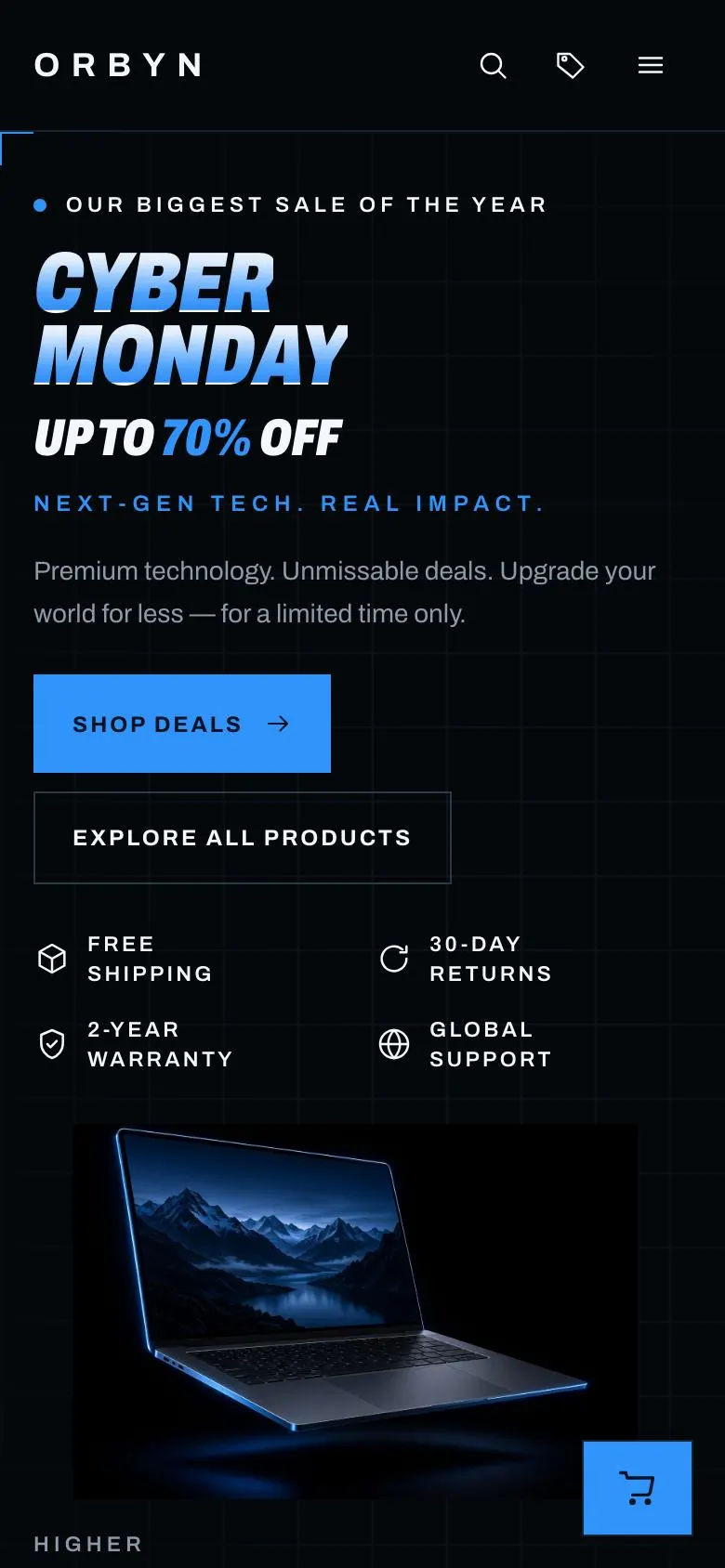 Gadget Launch landing page template on a phone