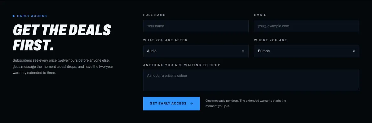 Gadget Launch template — Early Access section