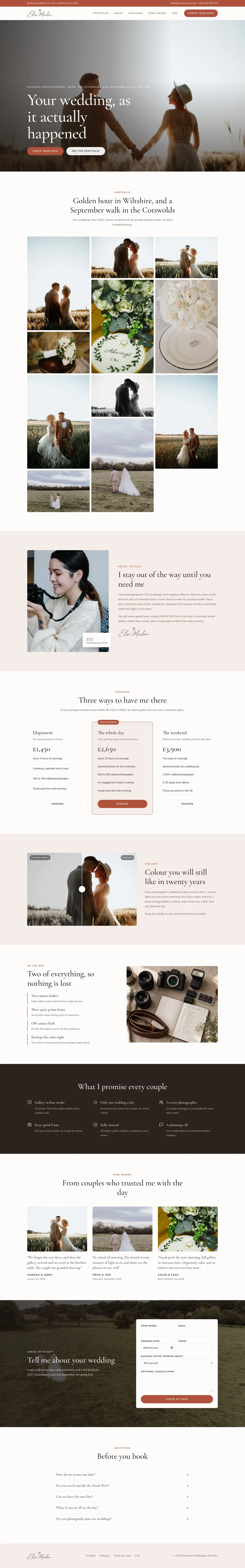 Wedding Photographer template, the whole page on desktop