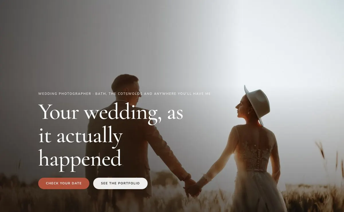 Wedding Photographer template — Hero section