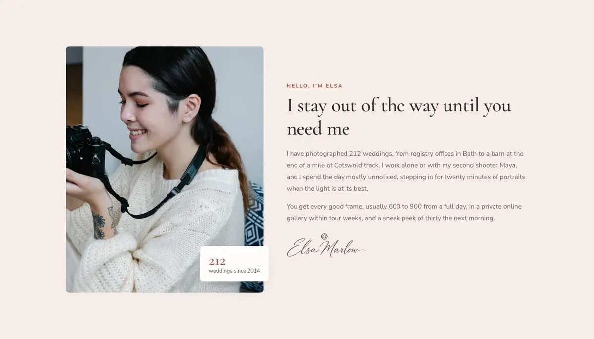 Wedding Photographer template — About section