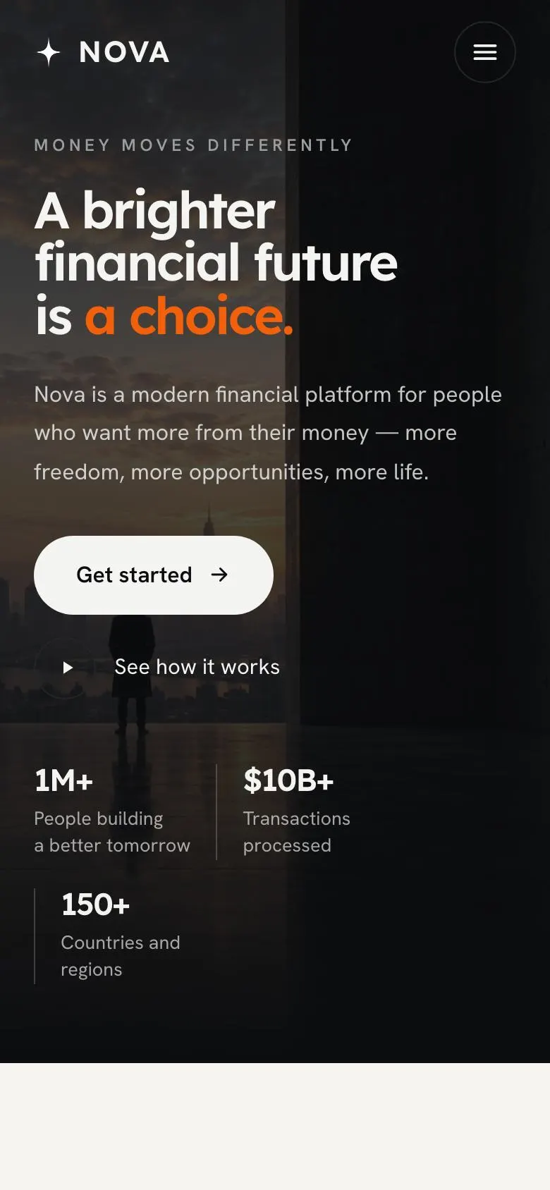 Project Finance Dashboard landing page template on a phone