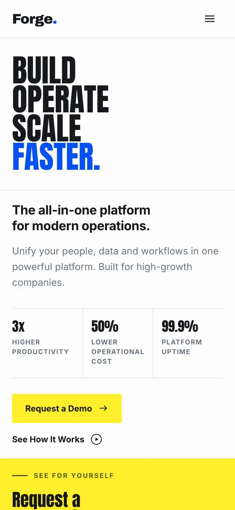 Trade Operations Suite landing page template on a phone