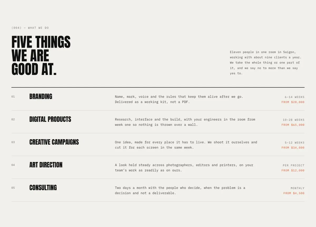 Product Design Studio template — Services section