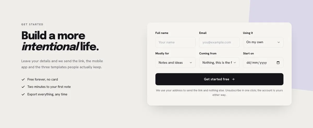Marketing Tool SaaS template — Get started section