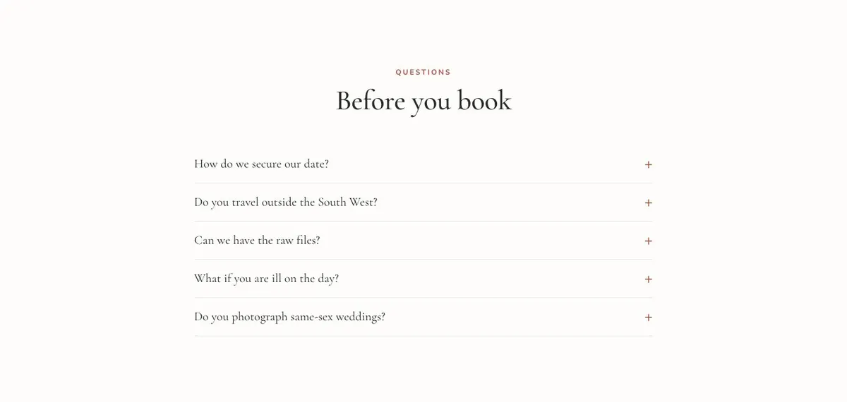 Wedding Photographer template — Questions section
