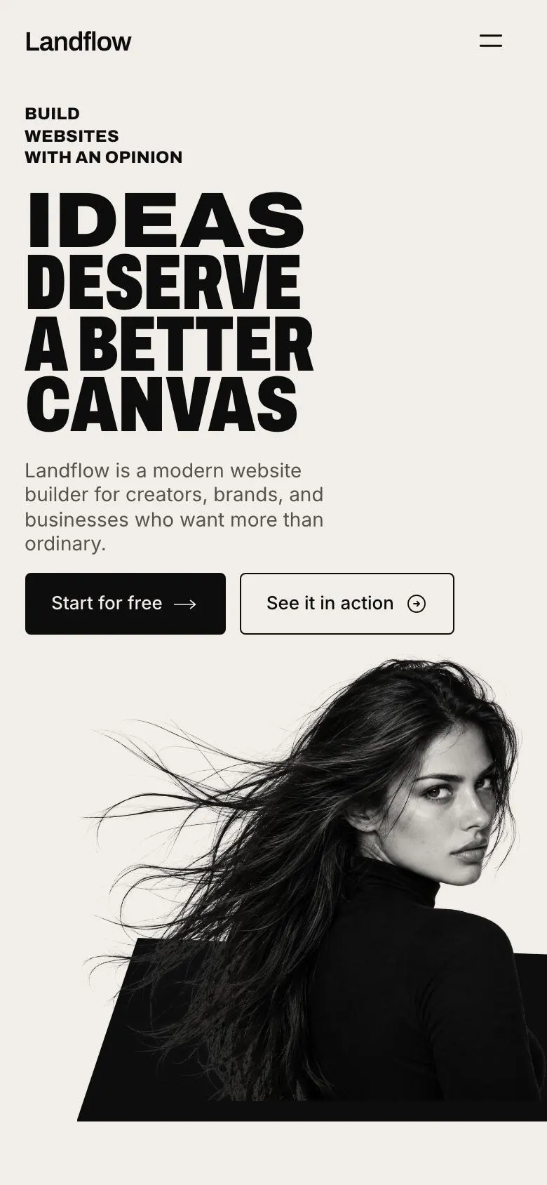 Website Builder Studio landing page template on a phone