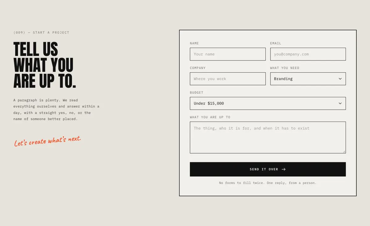 Product Design Studio template — Contact section