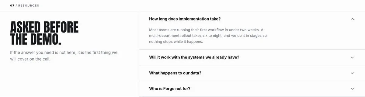 Trade Operations Suite template — Questions section
