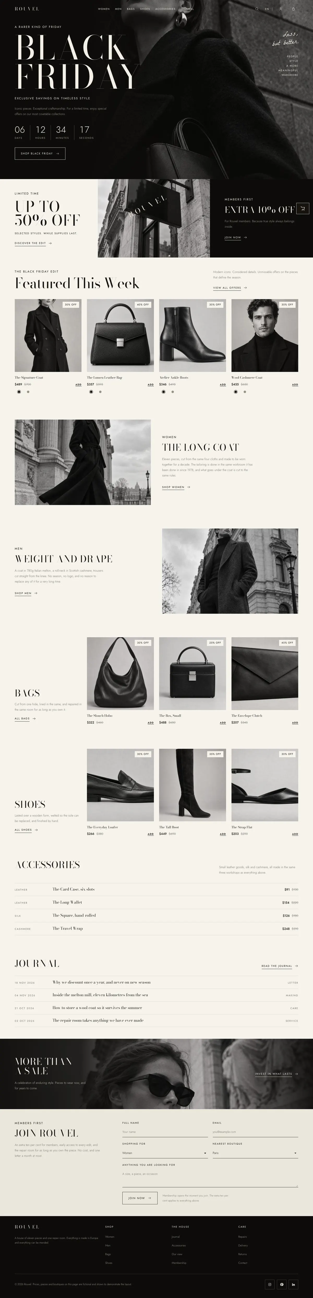 Black Friday Drop Board template, the whole page on desktop