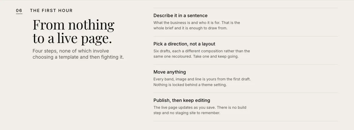 Website Builder Studio template — Firsthour section