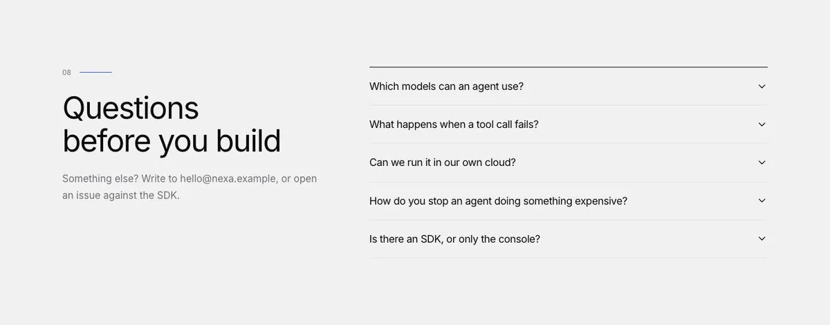AI Inbound Agent template — Questions section