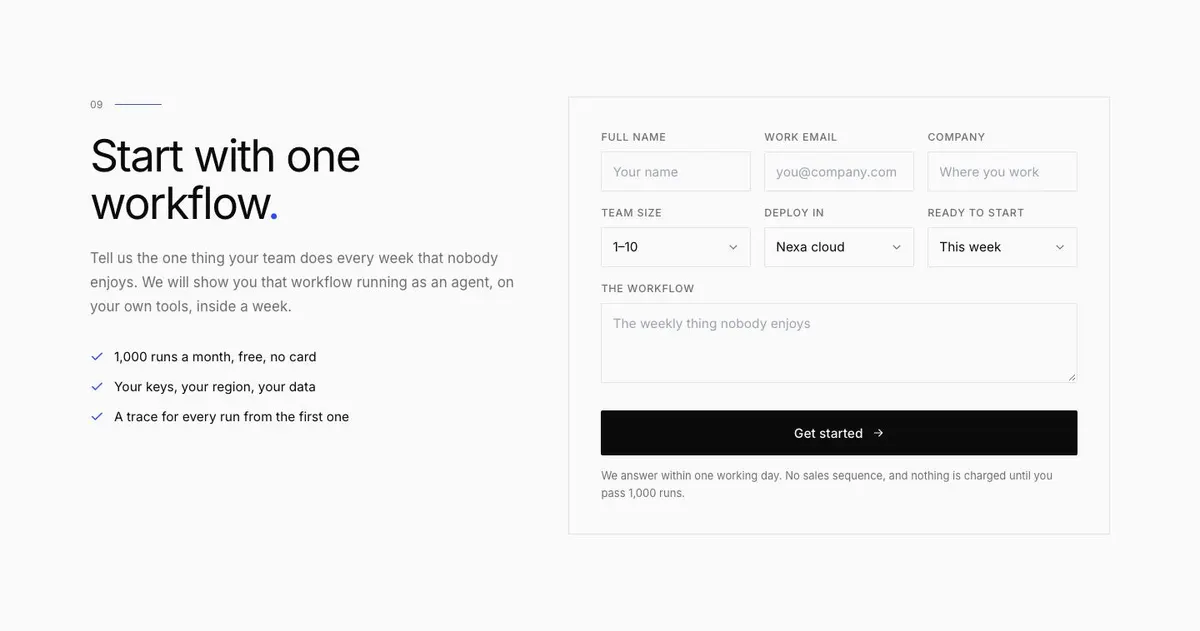 AI Inbound Agent template — Get started section