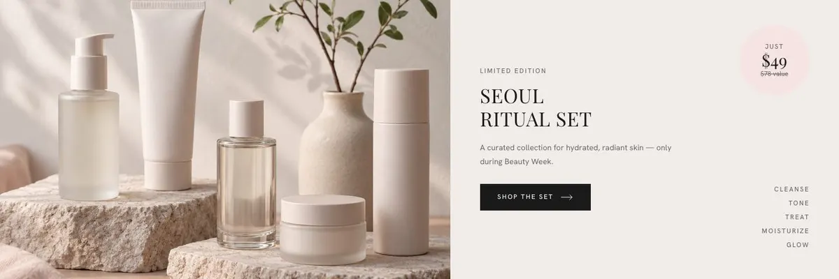 Skincare Summer Sale template — Limited edition Seoul ritual set A section