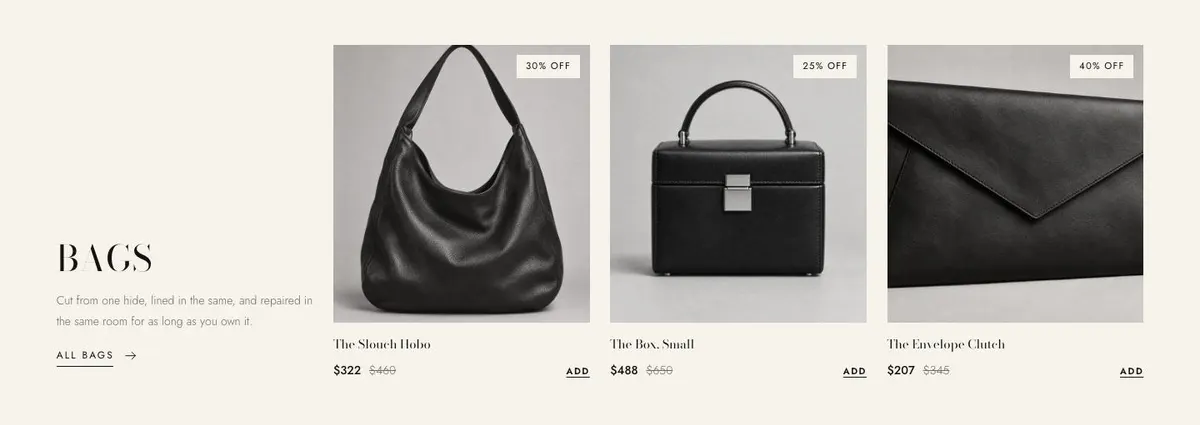 Black Friday Drop Board template — Bags section