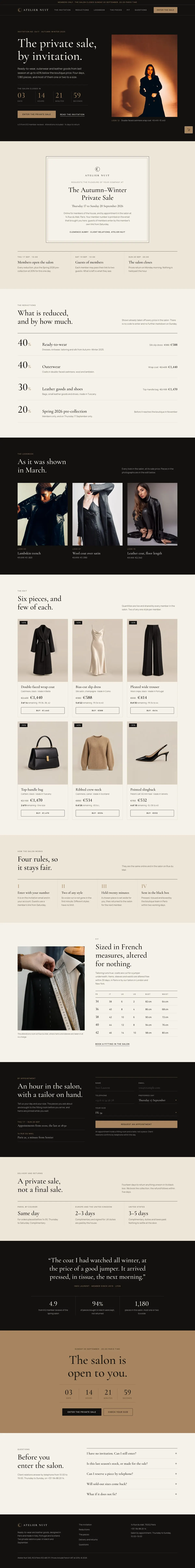 Private Salon Sale template, the whole page on desktop