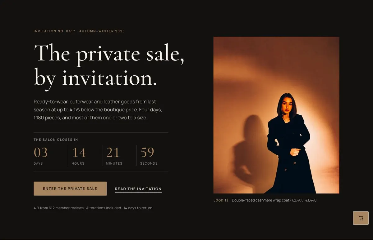 Private Salon Sale template — Hero section