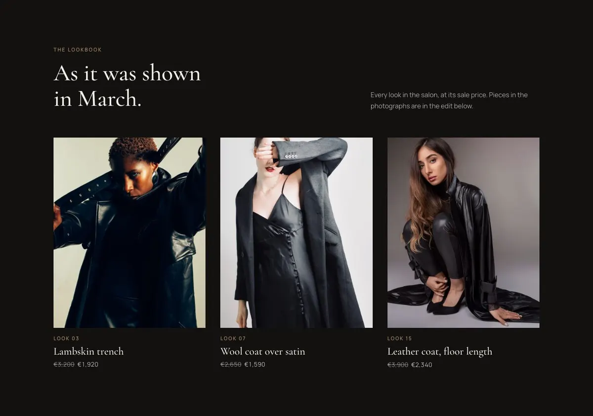 Private Salon Sale template — Lookbook section