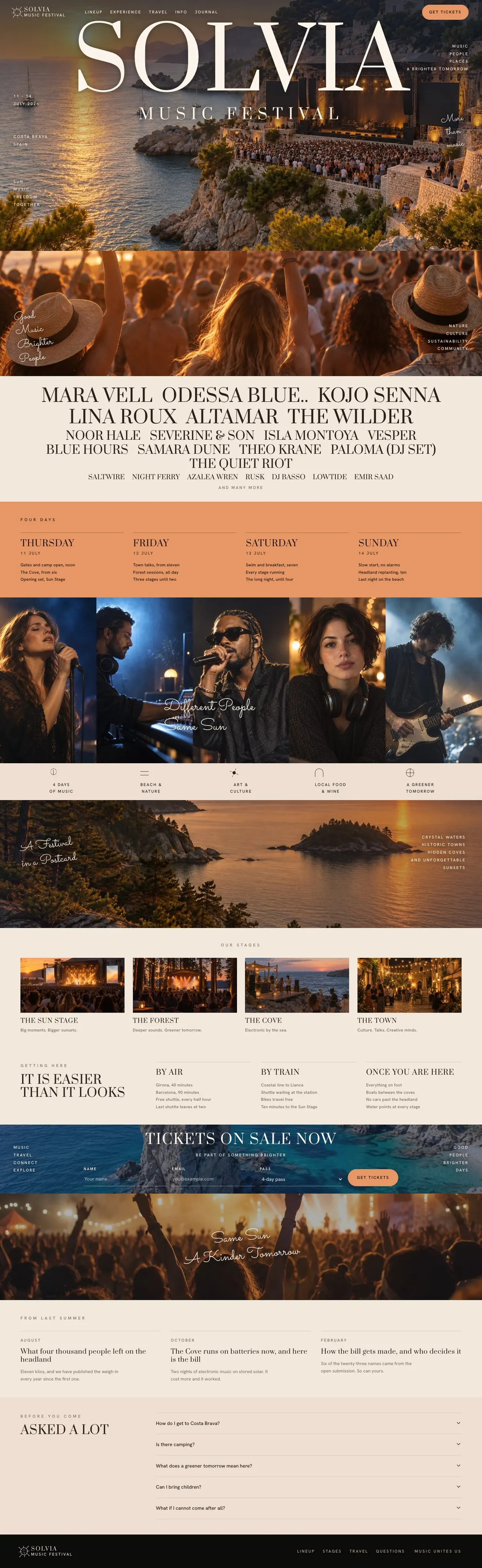 Music Festival template, the whole page on desktop