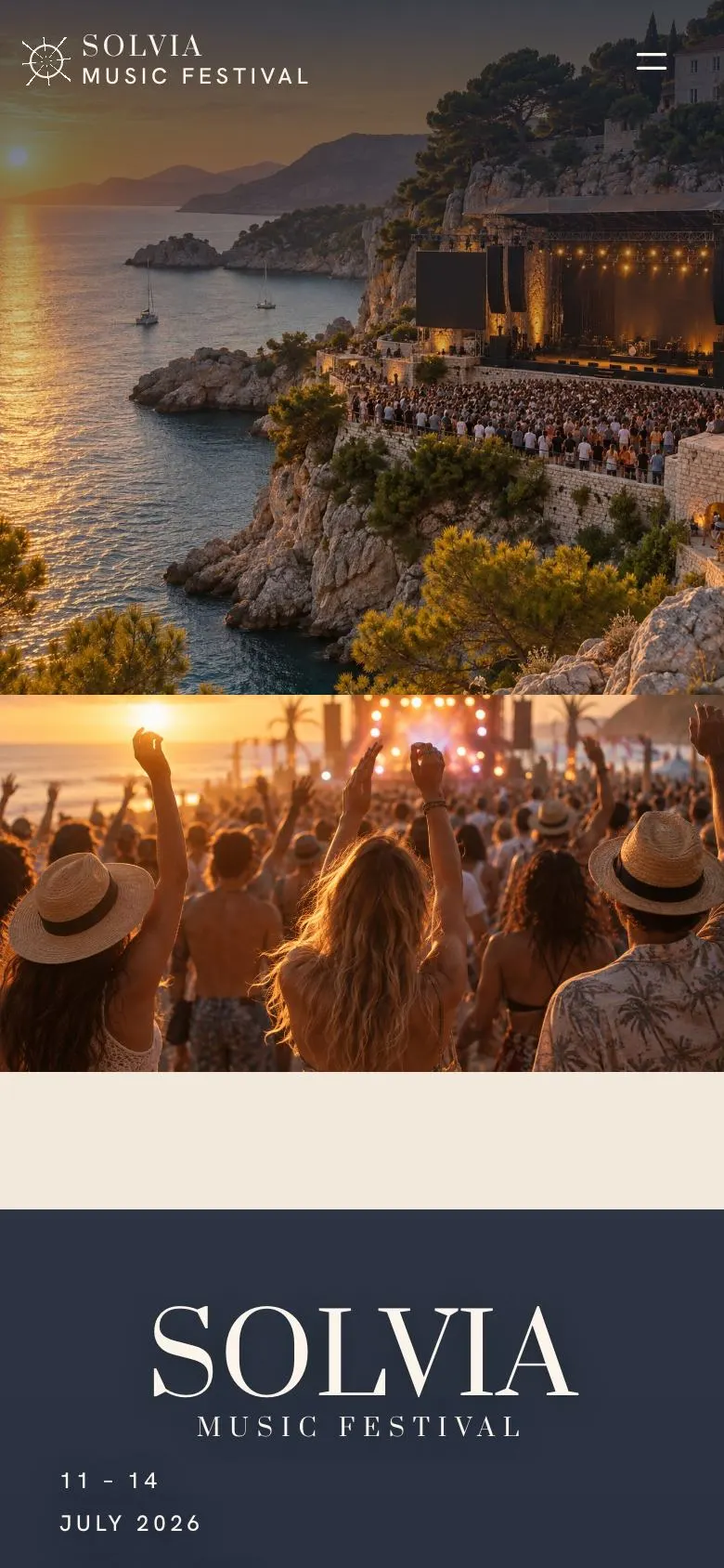 Music Festival landing page template on a phone