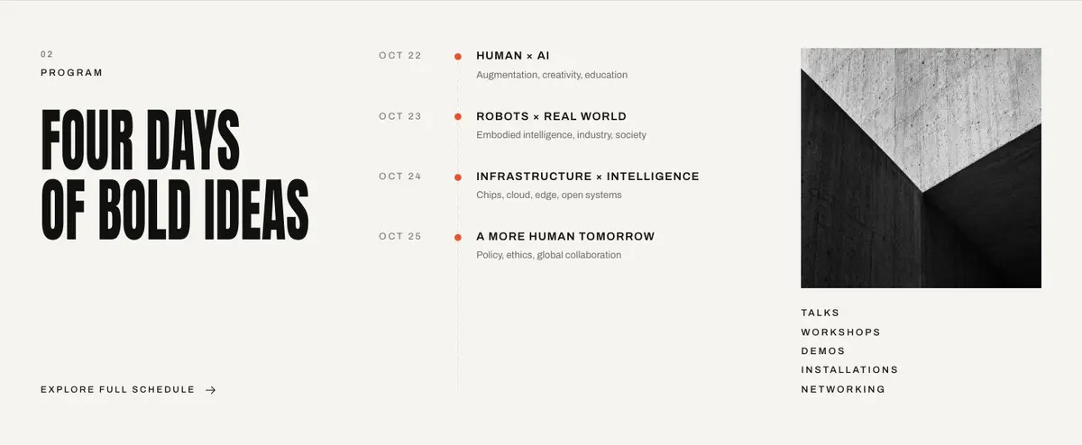 Tech Conference template — Program section