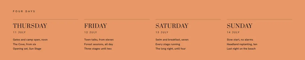 Music Festival template — Days section