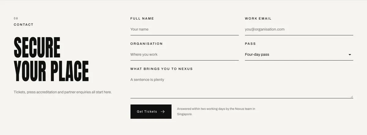 Tech Conference template — Contact section