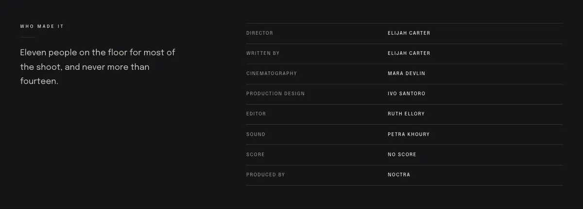 Theatre Show template — Crew section
