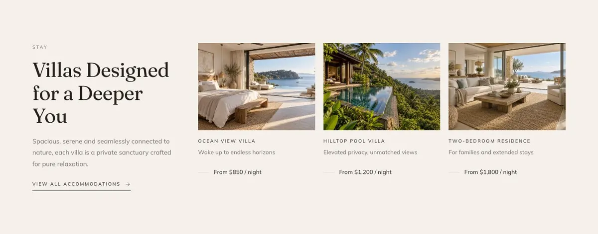 Hotel Booking Platform template — Stay section