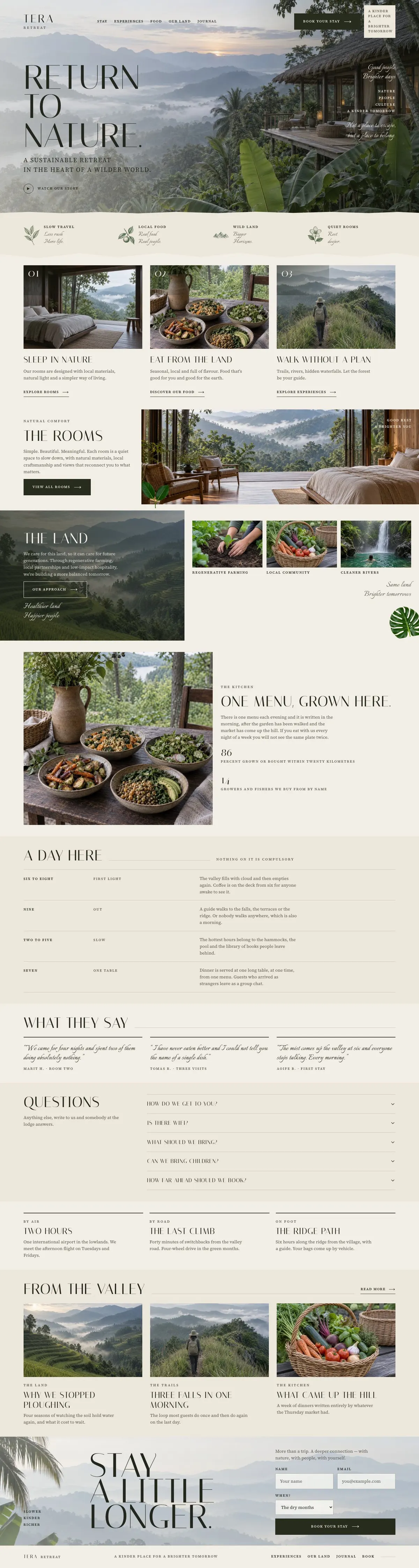 Wellness Retreat template, the whole page on desktop
