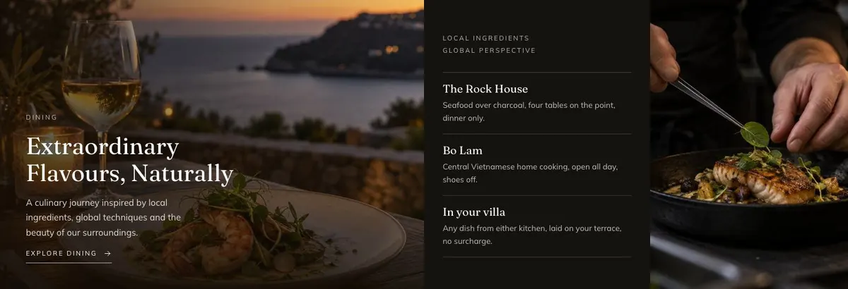 Hotel Booking Platform template — Dining section