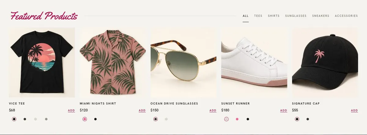 Boutique Resort Direct template — Shop section