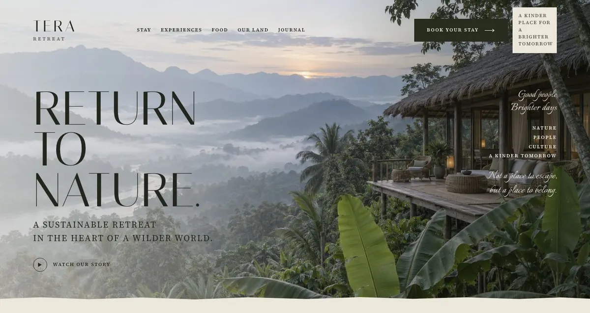 Wellness Retreat template — Hero section