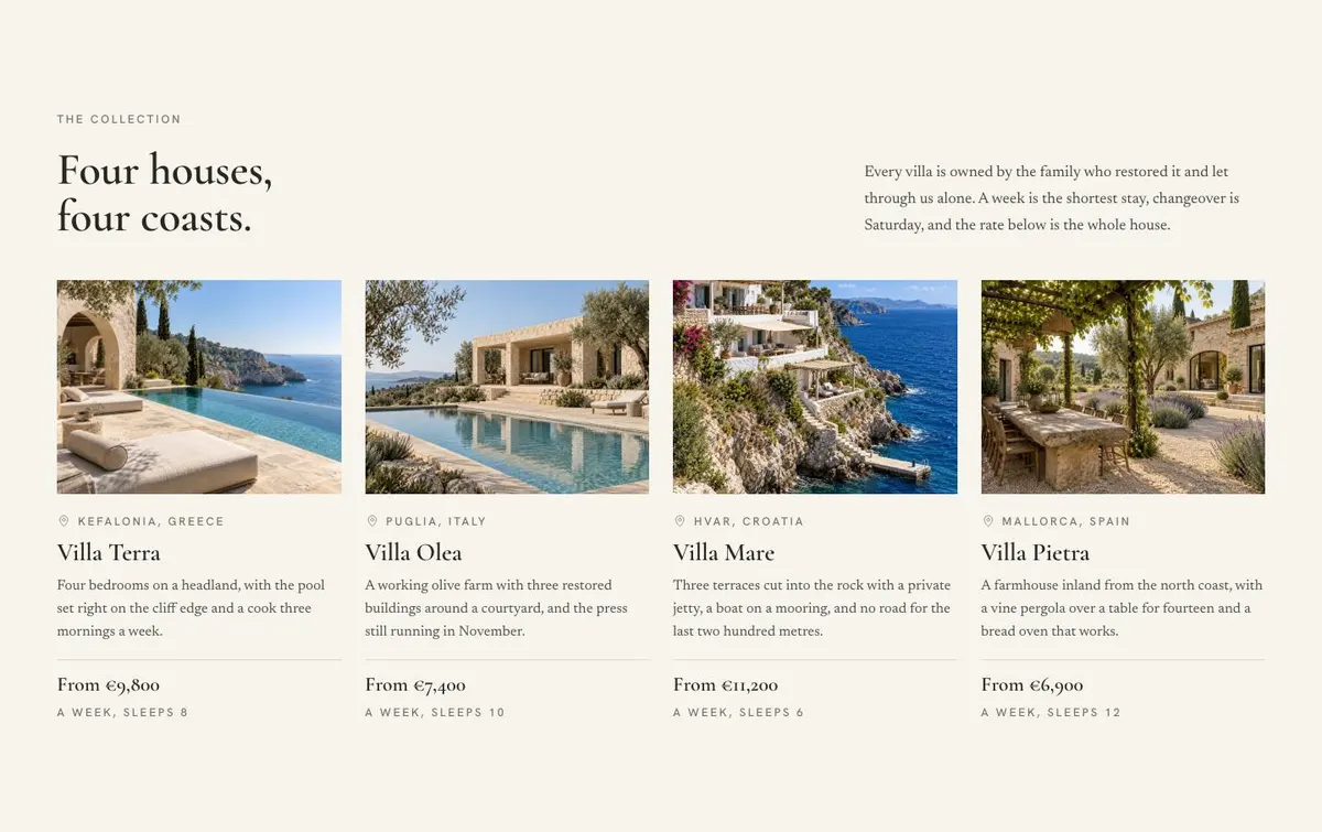 Cabin Rentals Direct template — Villas section