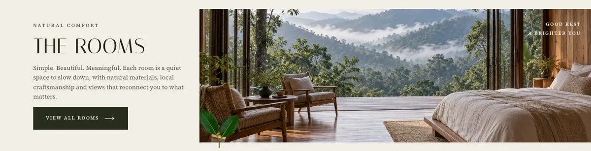 Wellness Retreat template — Rooms section