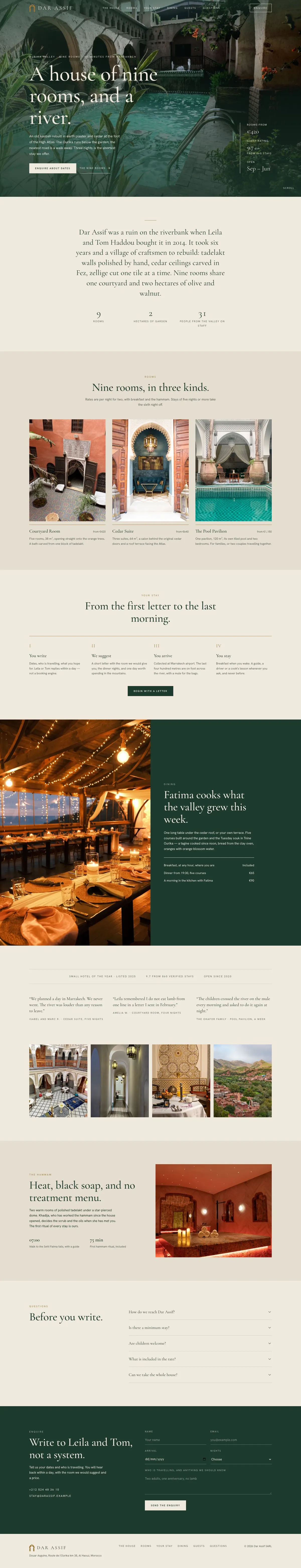 Quiet Luxury Stay template, the whole page on desktop