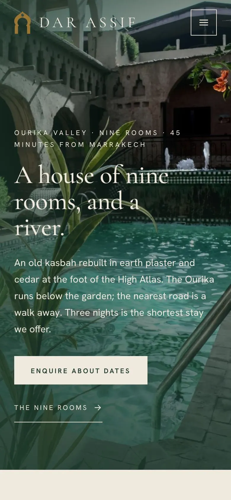 Quiet Luxury Stay landing page template on a phone