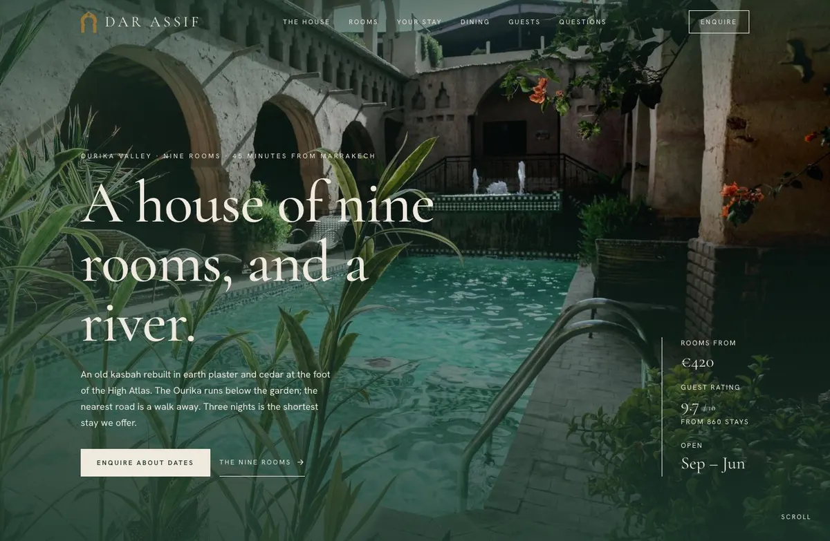 Quiet Luxury Stay template — Hero section