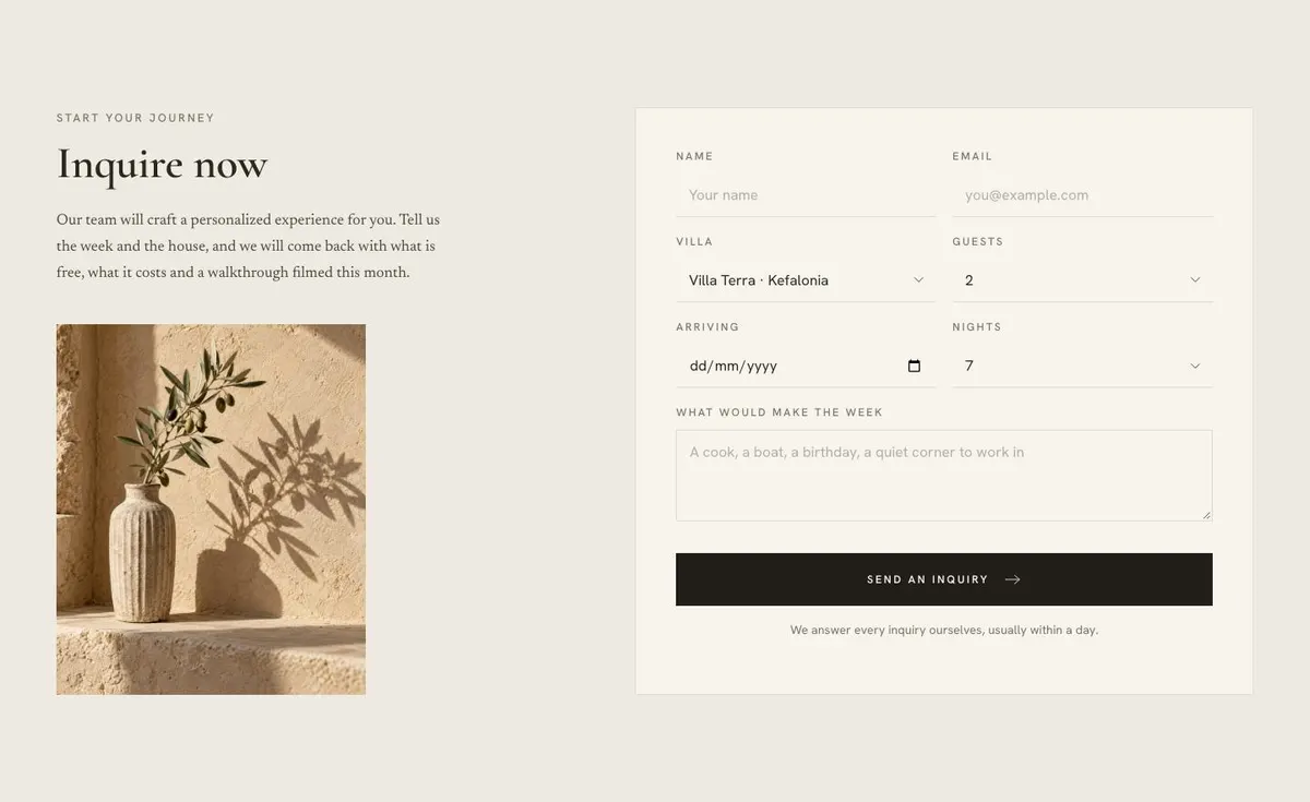 Cabin Rentals Direct template — Enquiry section