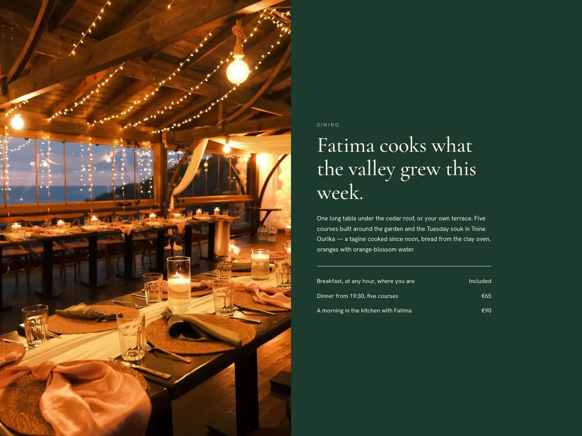 Quiet Luxury Stay template — Dining section