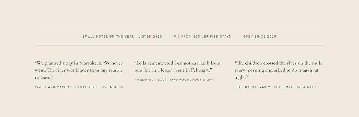 Quiet Luxury Stay template — Reviews section